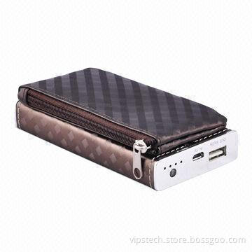 Emergency Mobile Phone Power Bank with Structure of PU and ABS Material, Wallet Function, LED Torch
